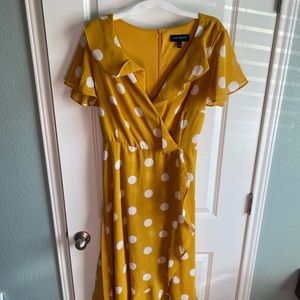 Lane Bryant Gold with White Polka Dot Dress Size 14